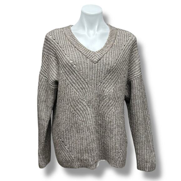 Ava & Viv Sweater Chunky Knit Long Sleeve V Neck Brown Relaxed Slouchy Sz Large - Picture 1 of 10